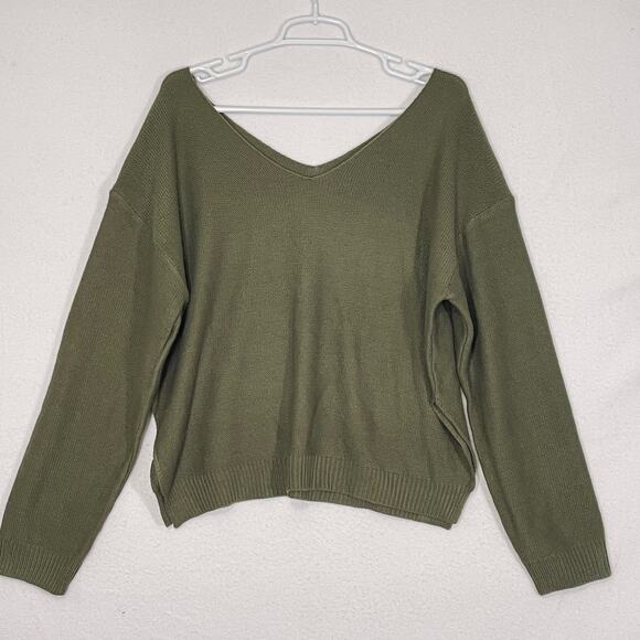 Shein Sweater Womens Large Green V-Neck Loose Fit Baggy Grunge Boho Long Sleeve - Picture 1 of 8